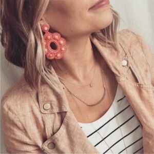 Stella & Dot Coral Beaded Statement Earrings